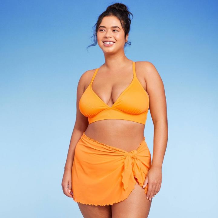 Women's Ribbed Triangle Bikini Top - Wild Fable Orange X