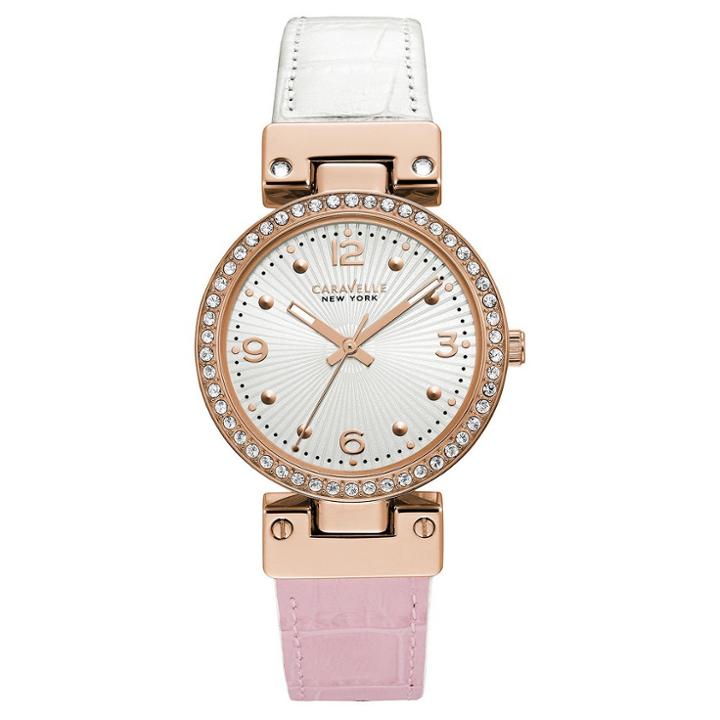 Women's Caravelle New York Reversible Strap Watch - Pink/white, Pale Pink