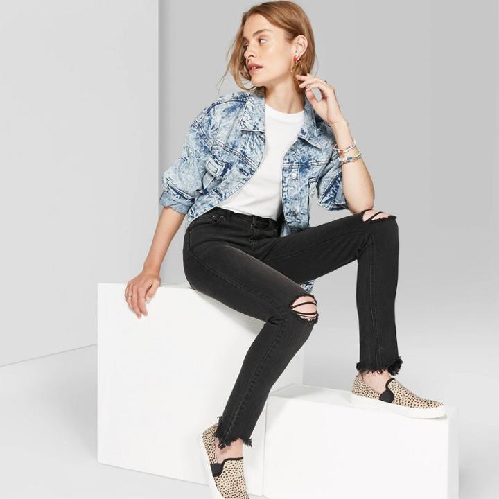 Women's High-rise Distressed Skinny Jeans - Wild Fable Black