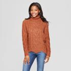 Women's Long Sleeve Cropped Turtleneck With Zig Zag Edge - Cliche Red