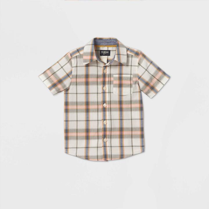 Petiteoshkosh B'gosh Toddler Boys' Short Sleeve Plaid Woven Button-down Shirt - Brown