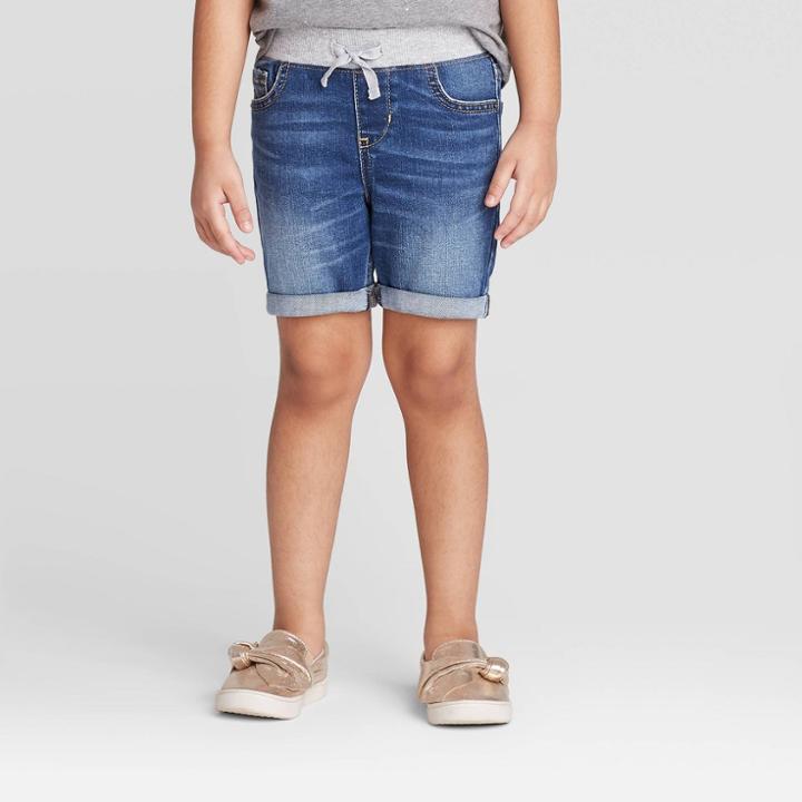 Toddler Girls' Pull On Bermuda Jean Shorts - Cat & Jack Medium Wash 12m, Toddler Girl's, Blue