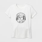 Shinsung Tongsang Women's Short Sleeve 'wolfpack' Graphic T-shirt - Almond Cream