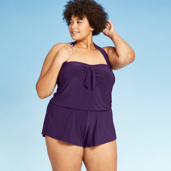 Women's Plus Size Halter Swim Romper - Aqua Green Wine 16w, Women's, Purple
