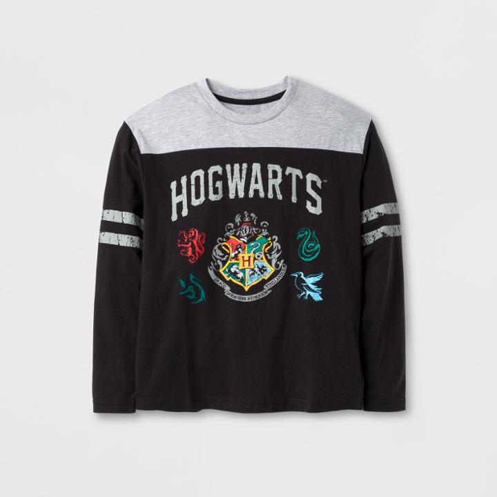 Boys' Harry Potter Hogwarts Logo Long Sleeve Graphic T-shirt - Black