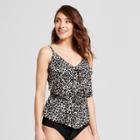 Women's Leopard Print Tiered Tankini Top - Aqua Green Neutral