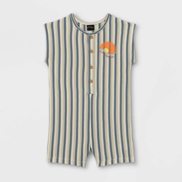 Toddler Boys' Striped Button-front Romper - Art Class Blue