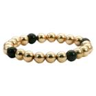 Women's Zirconite 4mm Round Gold Precious Beads Stretch Bracelet-black, Black