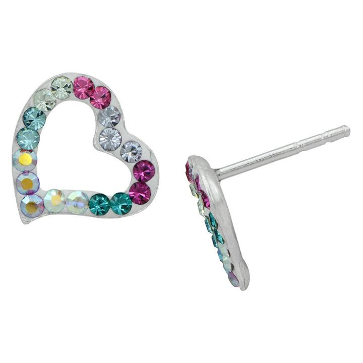 Target Girls' Sterling Silver Crystal Open Heart Stud Earring-dark Pastel