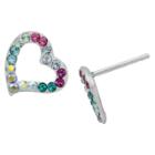 Target Girls' Sterling Silver Crystal Open Heart Stud Earring-dark Pastel