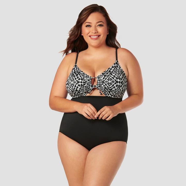 Women's Slimming Control Cut Out Ring One Piece Swimsuit - Beach Betty By Miracle Brands Gray