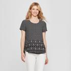 Women's Floral Print Short Sleeve Woven T-shirt - Spenser Jeremy - Black