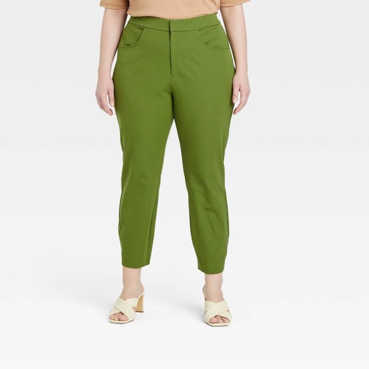 Women's Plus Size High-rise Zip-front Skinny Ankle Pants - A New Day Green