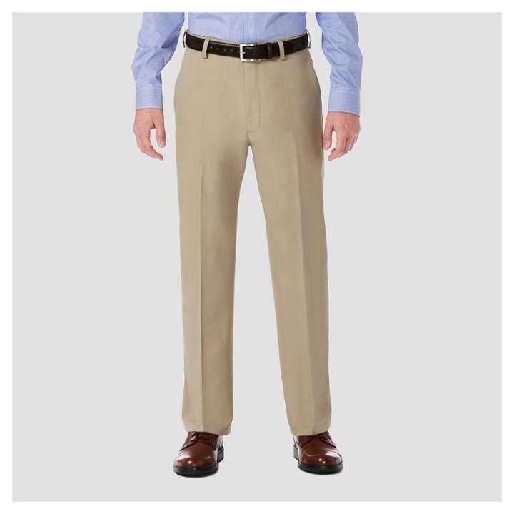 Haggar H26 Men's Big & Tall Performance 4 Way Stretch Classic Fit Trouser Pants - Khaki (green)