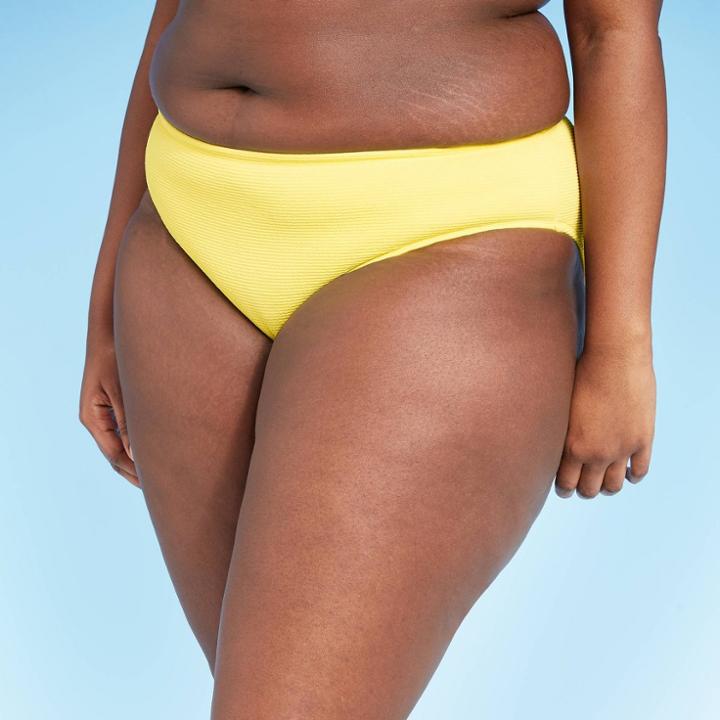 Women's Plus Size Textured Cheeky Bikini Bottom - Xhilaration Lemon Yellow