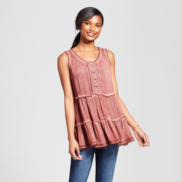 Women's Embellished Oil Wash Tiered Tank - Knox Rose Vintage Red