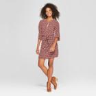 Women's Animal Print Long Sleeve Tie Waist Dress - Soul Cake (juniors') Wine