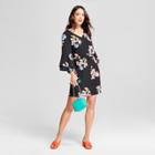 Women's Floral Tiered Bell Sleeve Dress - A New Day Black