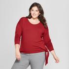 Women's Plus Size Long Sleeve Side-tie Top - A New Day Burgundy (red)