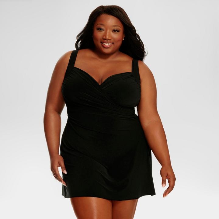 Plus Size Dreamsuit By Miracle Brands Women's Plus Slimming Control Swim Dress - Black