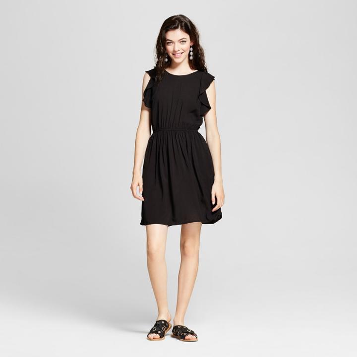 Petitewomen's Border Print Ruffle Short Dress - Xhilaration (juniors') Black M,