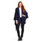 Women's Wrap Shawl With Fringe Navy (blue) - Sylvia Alexander