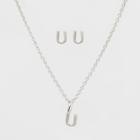 Sterling Silver Initial U Earrings And Necklace Set - A New Day Silver, Girl's,