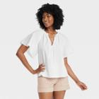 Women's Flounce Short Sleeve V-neck Popover Top - A New Day White