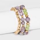 Semi-precious Lilac Lepidolite And Lemon Green Agate 3 Row Stretch Bracelet Set - Universal Thread Green
