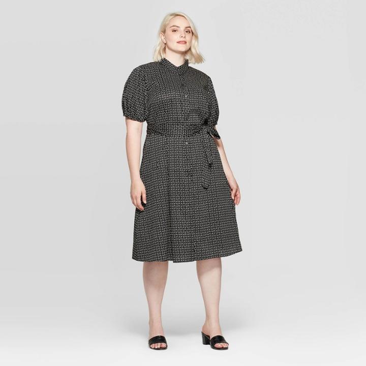 Women's Plus Size Elbow Sleeve Collared At Knee Dress - Who What Wear Black X