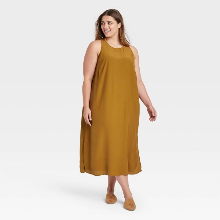 Women's Plus Size Sleeveless Racer Back Dress - A New Day Olive