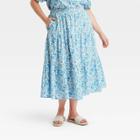 Women's Plus Size Tiered Midi Skirt - Universal Thread Blue Floral