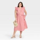 Women's Plus Size Ruffle Short Sleeve Wrap Dress - A New Day Pink