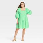 Women's Plus Size Short Sleeve A-line Dress - A New Day Green