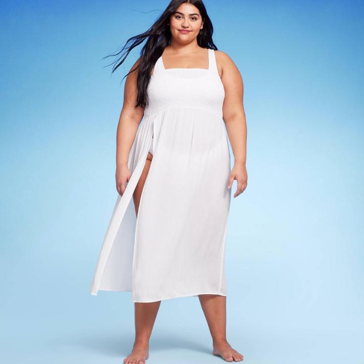 Women's Smocked High Slit Convertible Cover Up Dress - Wild Fable White