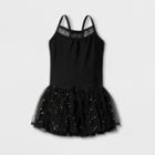 Danshuz Toddler Girls' Camisole Style Activedress With Embroidered Back And Foil Sequin Back Panels, Yoke And Triple Layer Skirt - Black