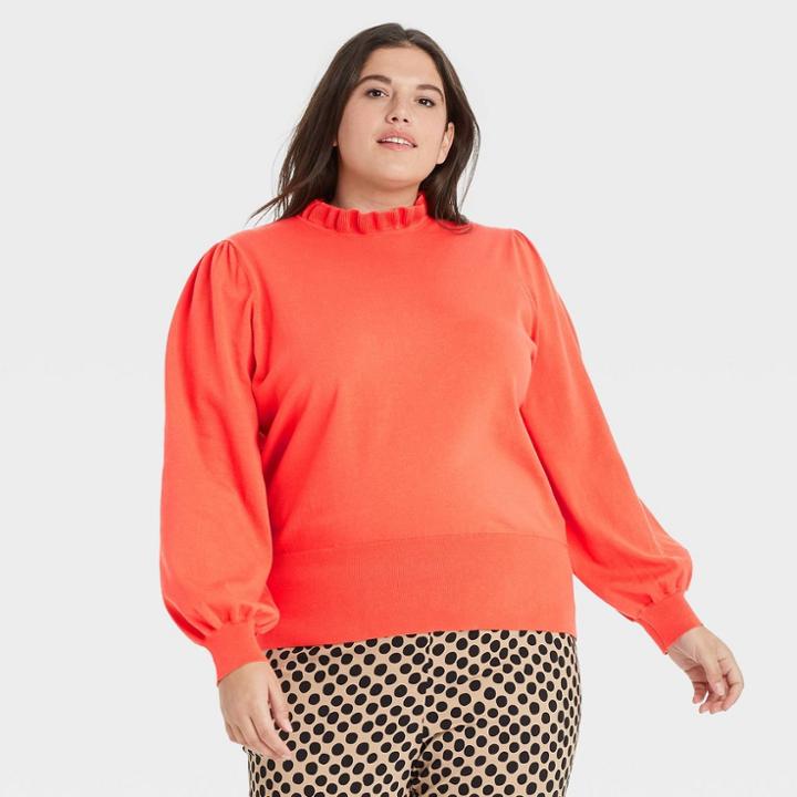 Women's Plus Size High Neck Pullover Sweater - Who What Wear Paprika Red