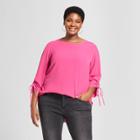 Women's Plus Size Ruched 3/4 Sleeve Blouse - Ava & Viv Pink