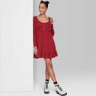 Women's Long Sleeve Waffle Knit Babydoll Dress - Wild Fable Red