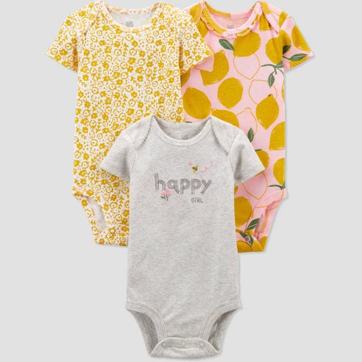 Baby Girls' 3pk Lemon Bodysuit - Just One You Made By Carter's Yellow/gray