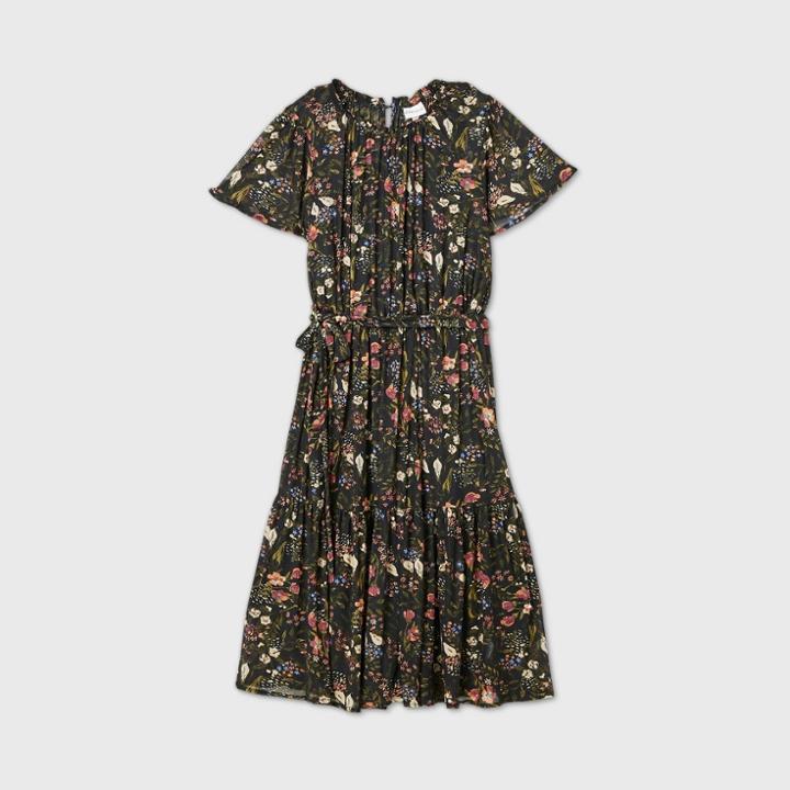 Women's Plus Size Floral Print Short Sleeve Mesh Dress - Ava & Viv Black X