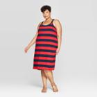 Women's Plus Size Striped Sleeveless Scoop Neck Dress - Ava & Viv Red/navy
