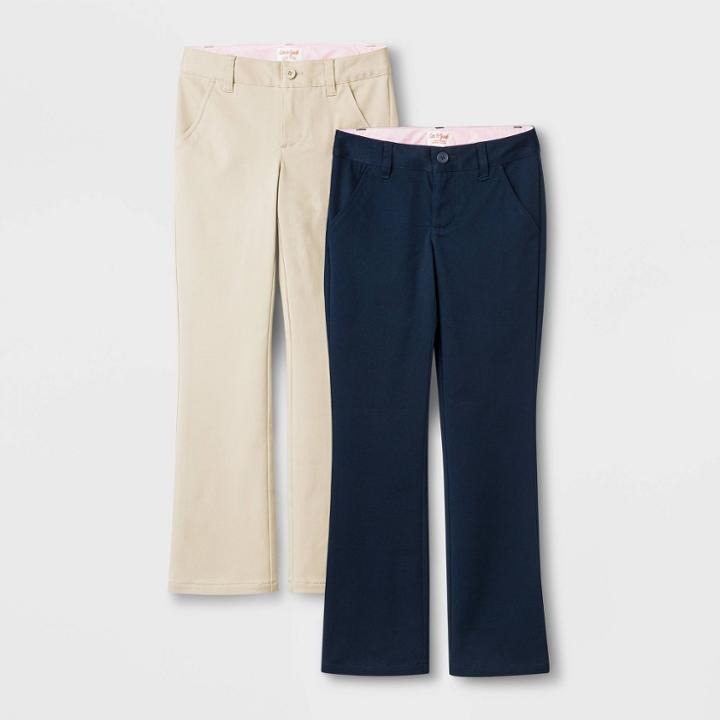 Girls' 2pc Bootcut Twill Uniform Chino Pants - Cat & Jack Pita Bred And Fight Pilot Blue