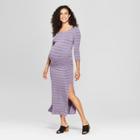 Maternity 3/4 Sleeve Striped Shirred Maxi Dress - Isabel Maternity By Ingrid & Isabel Purple