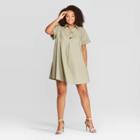 Women's Plus Size Short Sleeve Collared Mini Shirtdress - Who What Wear Green 2x, Women's,
