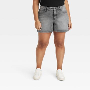 Women's High-rise Denim Shorts - Ava & Viv Charcoal Gray