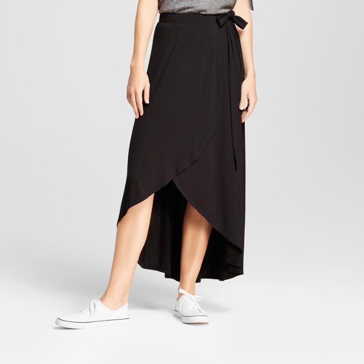 Women's Midi Wrap Skirt - A New Day Black