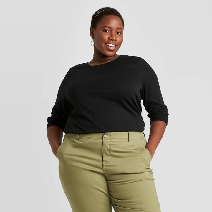 Women's Plus Size Long Sleeve Shirt - Ava & Viv Black