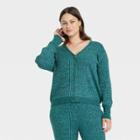 Women's Plus Size Ribbed Cardigan - Ava & Viv Teal Blue X