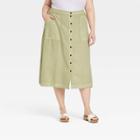 Women's Plus Size Button-front Utility Midi Skirt - Universal Thread Green